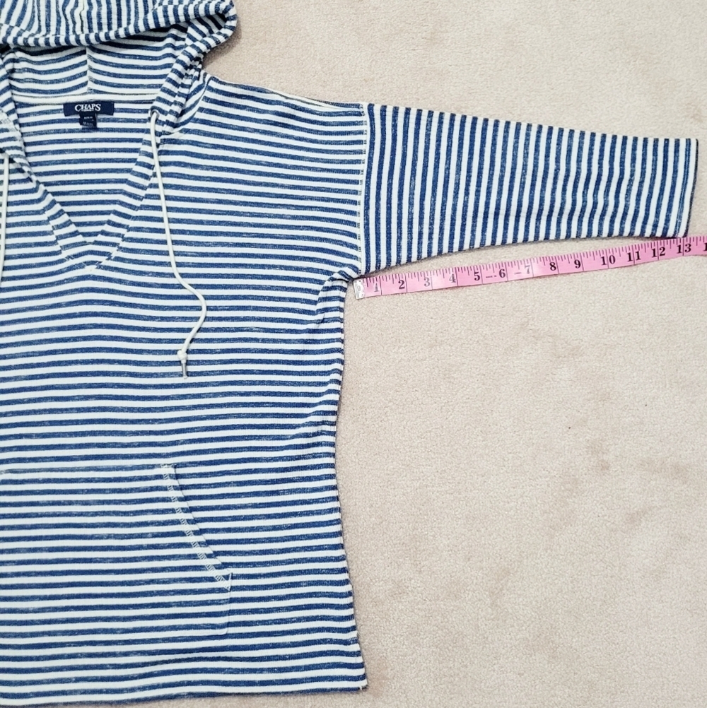 Chaps Woman's hoodie Blue striped Top V‑neck pullover Kangaroo Pocket size M - Picture 7 of 11